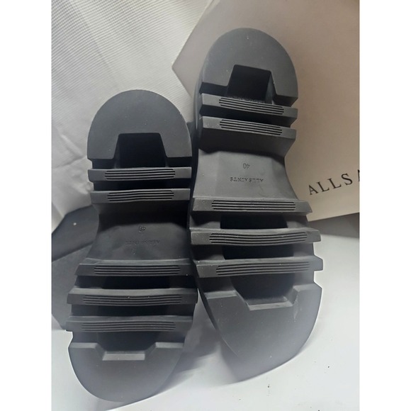 AllSaints  Alexia Boot Black Shine lace up  zipper leather combat boots woman 10 - Picture 7 of 10